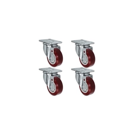 Casterhq 3"x1.25" Maroon Polyurethane on Polyolefin Caster, Duratou, PK4 21CS314PTU314-34-01-Set